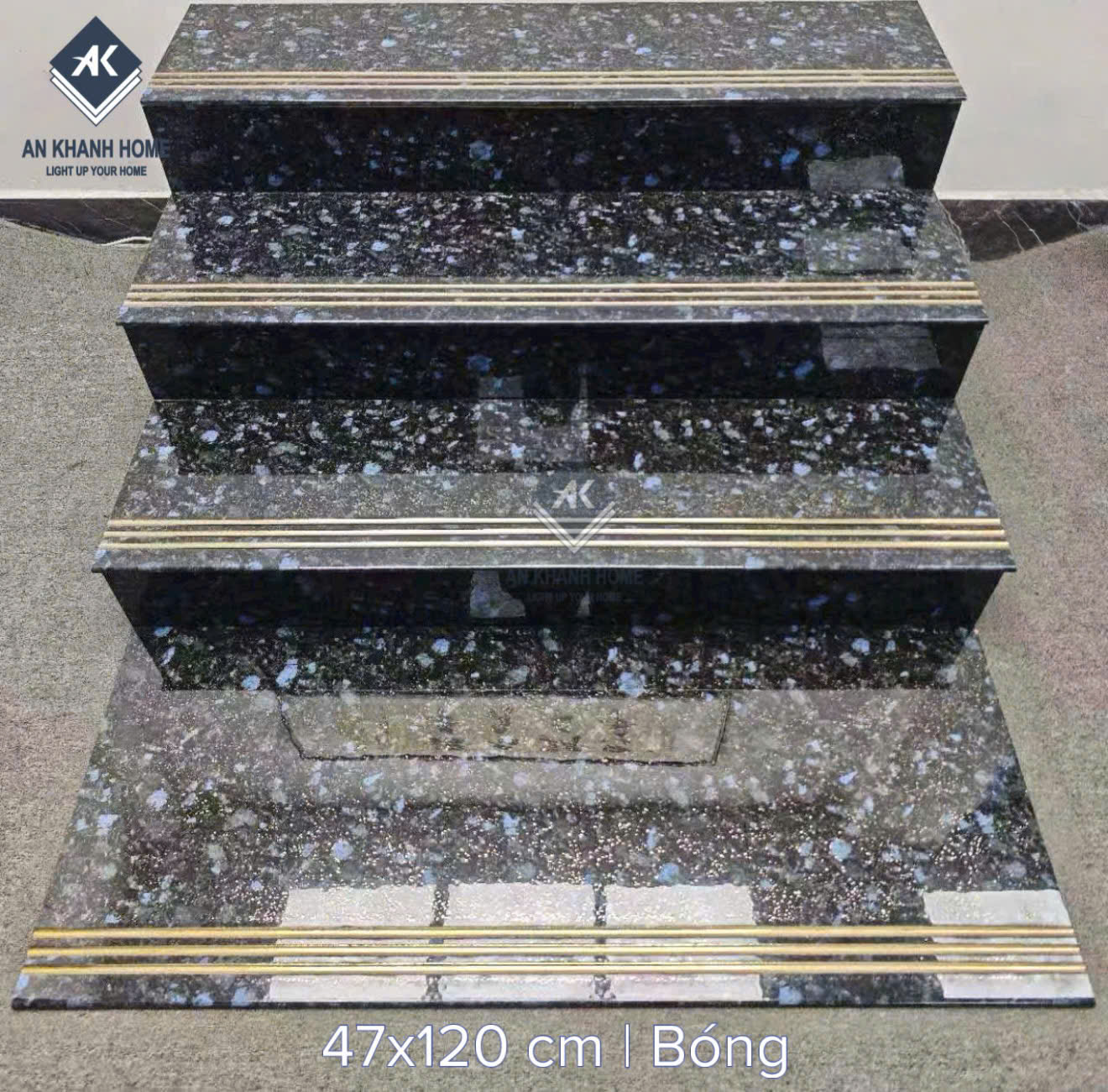 Gạch lát cầu thang trung quốc 47x120cm đá màu xanh đen nhũ vàng 