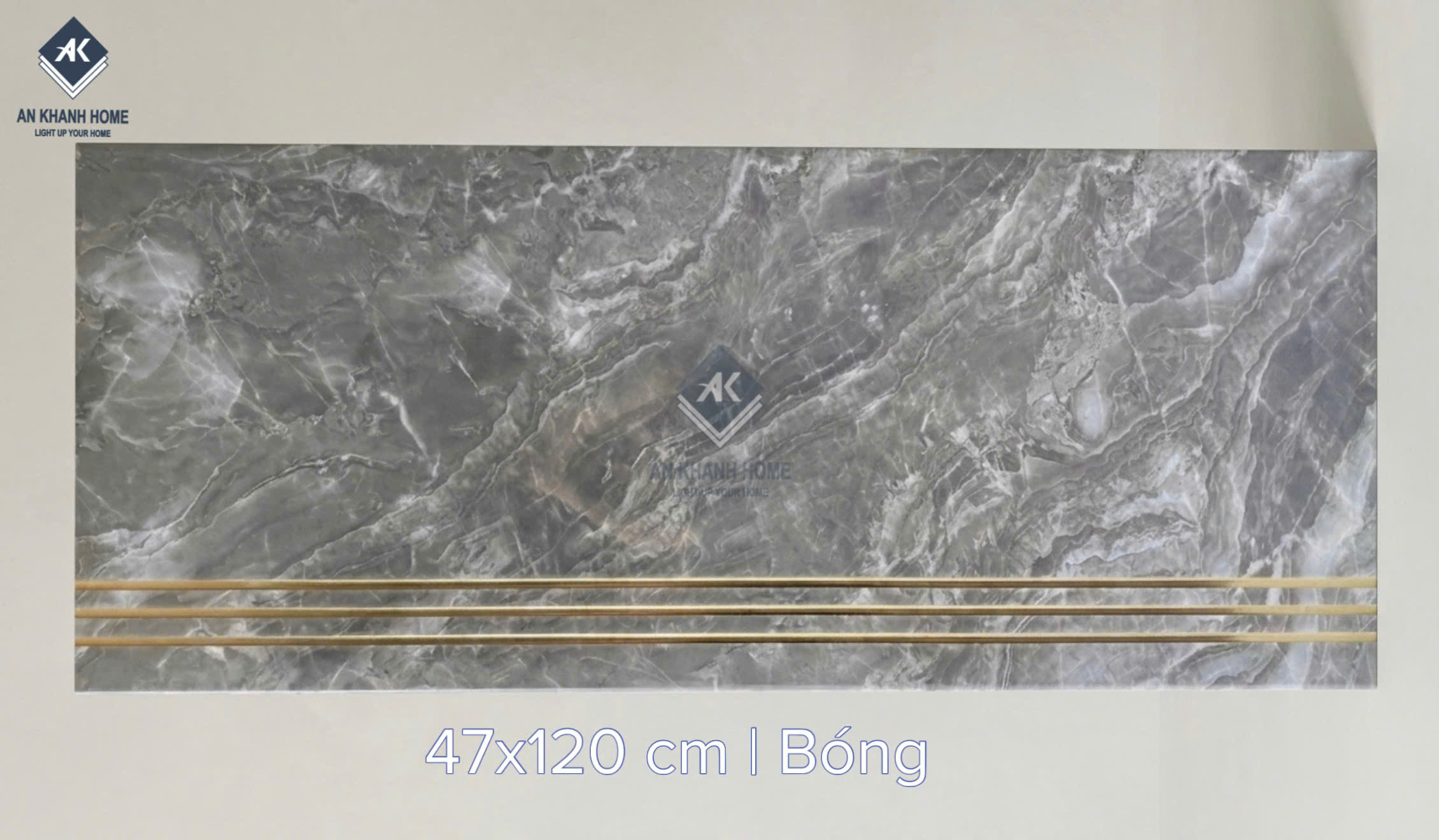 Gạch ốp lát cầu thang xám vân đá bề mặt khắc kim 47x120cm