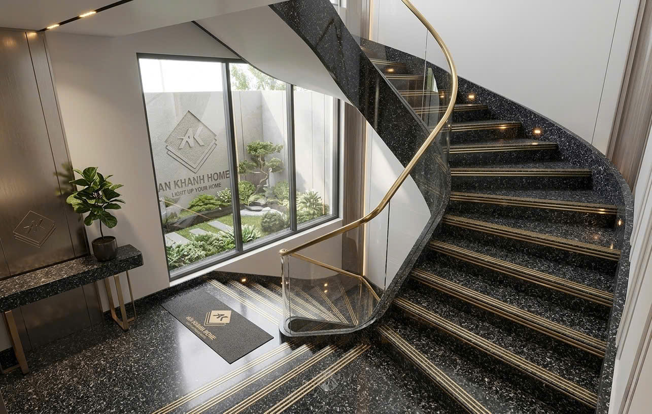 Gạch ốp lát bậc cầu thang 47x120 đá hoa cương đen