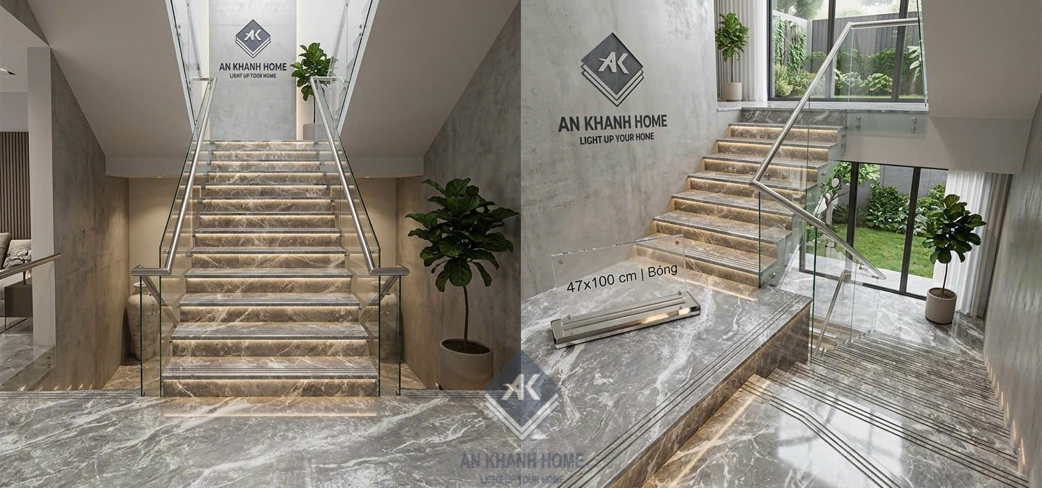 Gạch lát cầu thang chống trơn 47x100cm xám vân đá