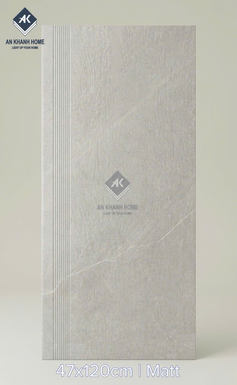 Gạch cầu thang 47x120 bề mặt mờ xám vân giả gỗ