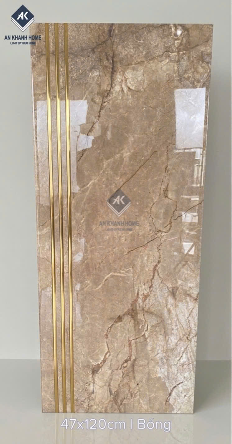 Gạch lát ốp cầu thang nâu cafe vân đá khắc kim 47x120cm