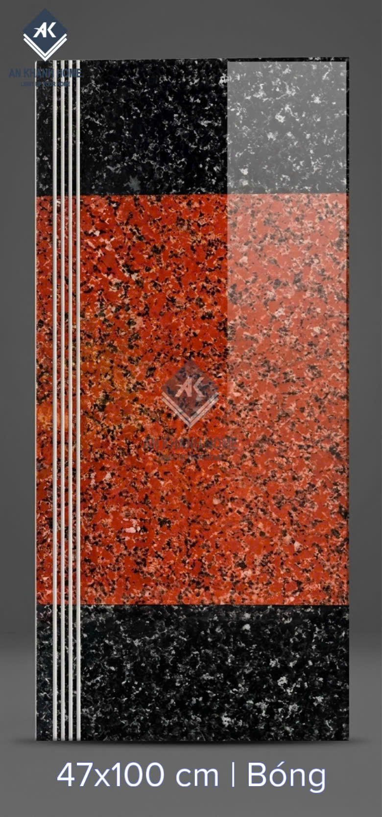 Gạch ốp bậc cầu thang 47x100 đỏ đen vân đá hoa cương