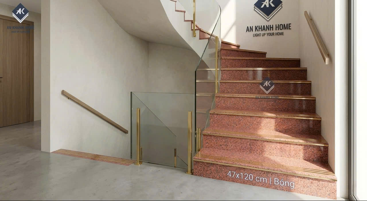 Gạch lát cầu thang mè đỏ giả đá hoa cương 47x120cm