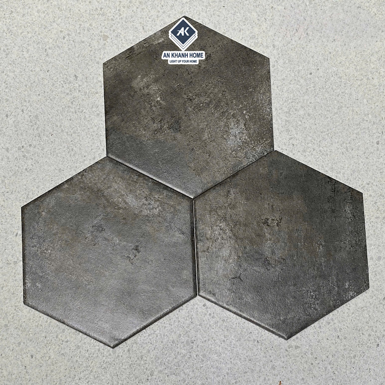 Gạch lục giác 20x23cm màu xi măng đậm loang hiệu ứng