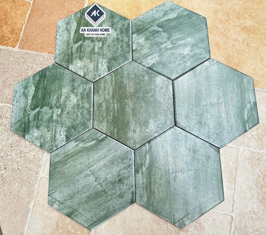 Gạch lục giác 20x23cm màu xanh loang mờ hiệu ứng