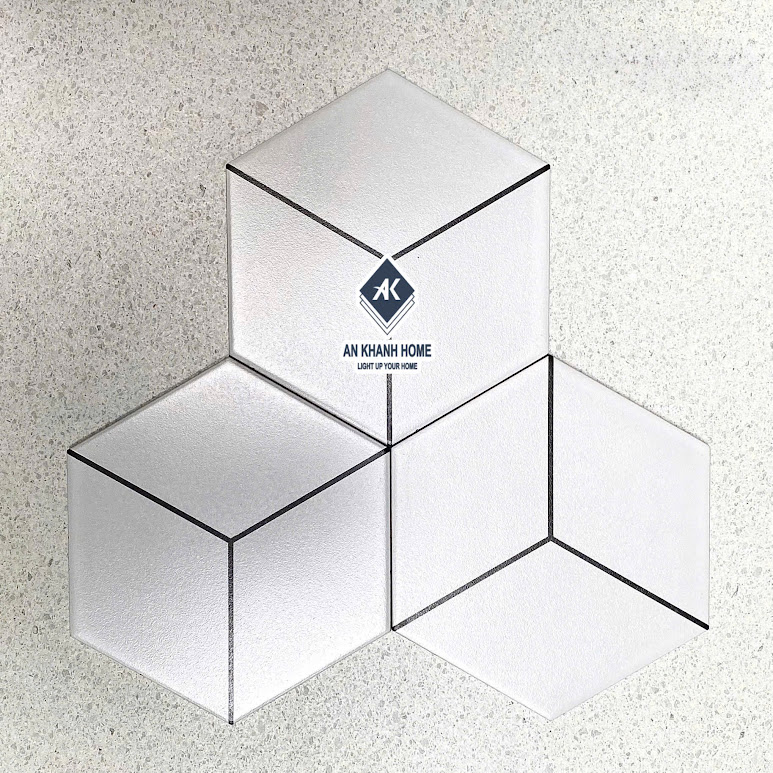 Gạch lục giác 20x23cm 3 tia đen bề mặt mờ trắng xám
