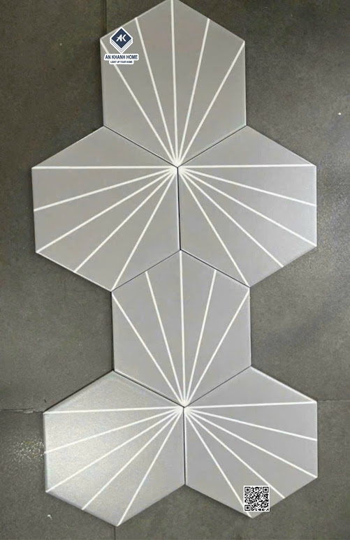 Gạch lục giác 20x23cm xám tia trắng xòe quạt