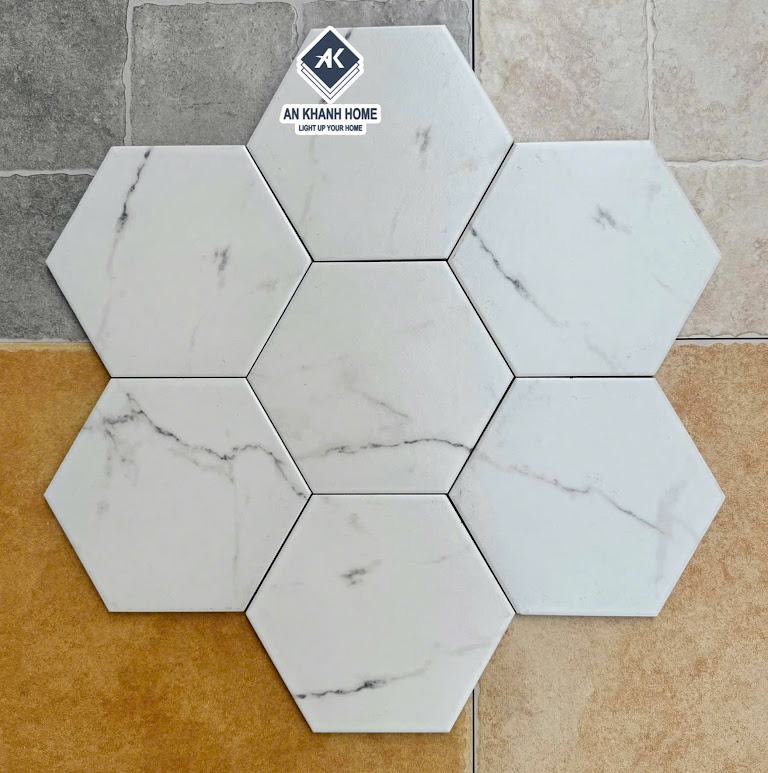 Gạch lục giác 20x23cm trắng mờ vân xám