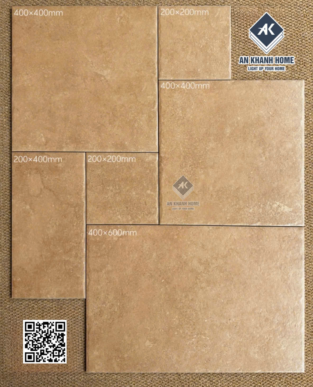 Gạch giả cổ mờ da bò ghép nhiều modul mix kích thước