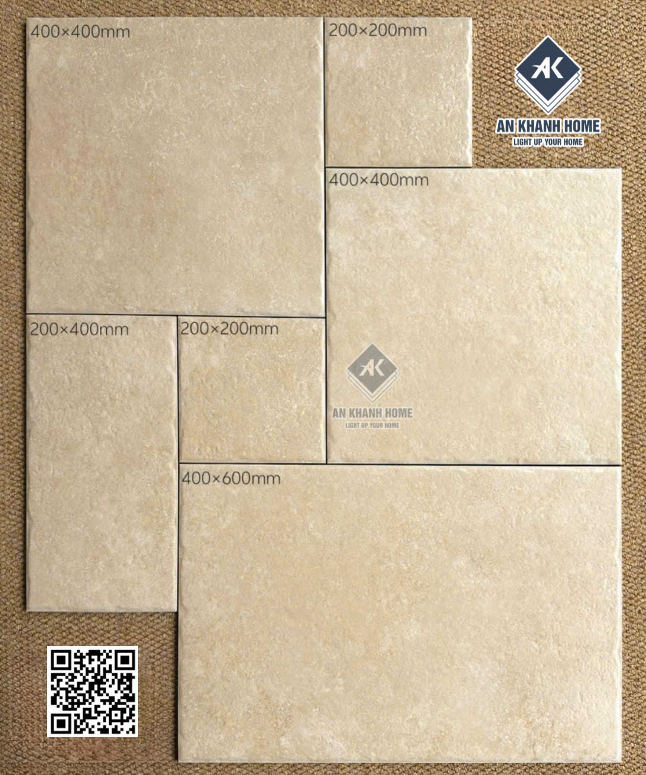 Gạch mix kích thước ghép nhiều modul đá mờ kem