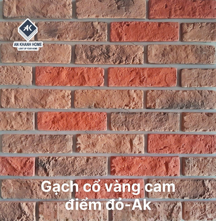 Gạch cổ vàng cam điểm đỏ ốp tường trang trí