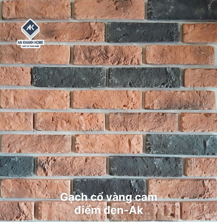 Gạch cổ ốp tường vàng cam điểm đen