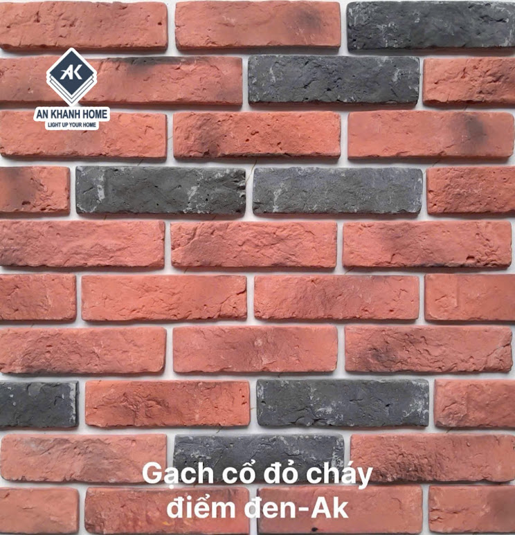 Gạch giả cổ đỏ cháy điểm đen trang trí ốp tường