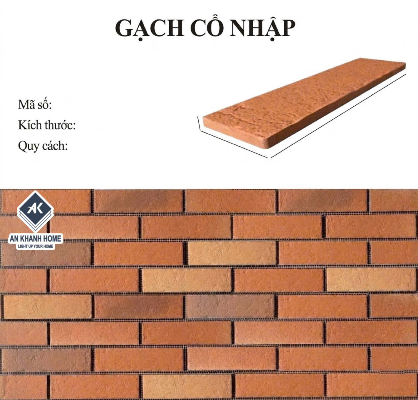 Gạch cổ màu cam đất thẻ 6x24cm ốp trang trí