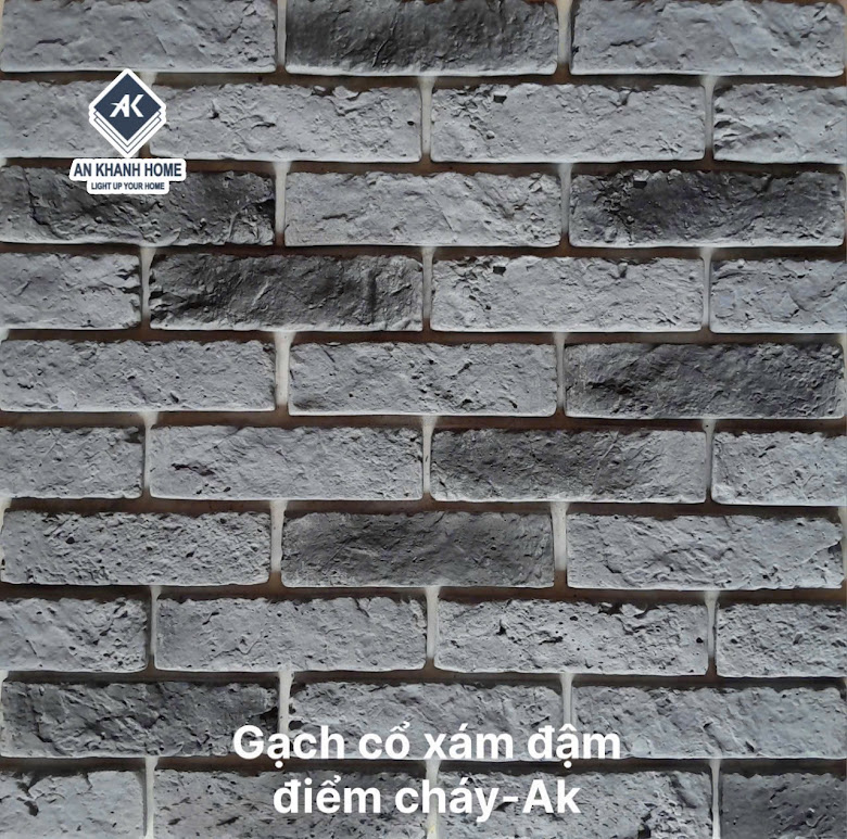 Gạch cổ xám đậm điểm cháy ốp tường