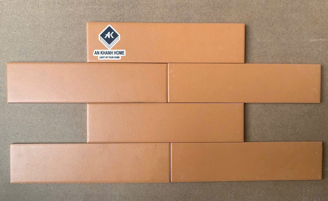 Gạch cổ ốp tường trang trí 6x24cm màu vàng cam đất