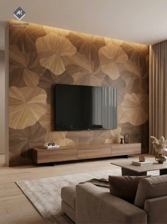 Gạch vân gỗ lá sen ốp vách tivi