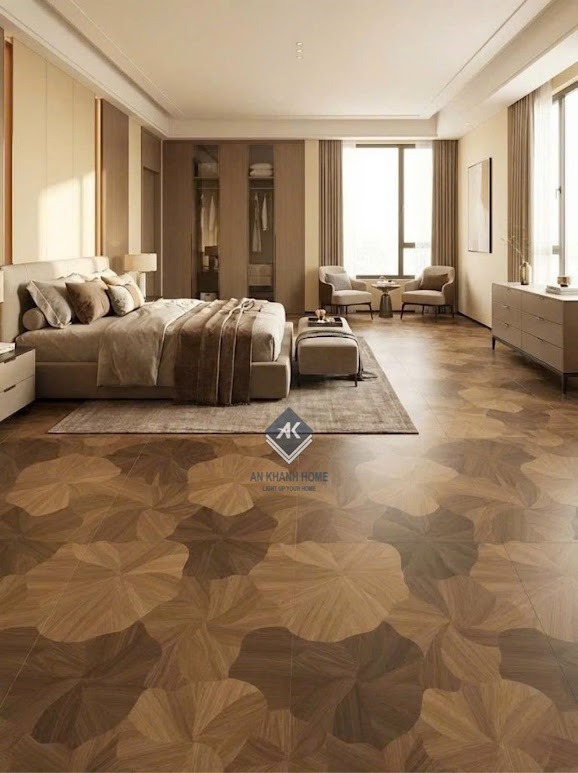 Gạch 60x120 vân gỗ lá sen lát phòng ngủ