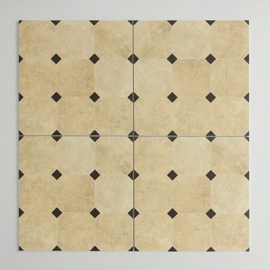 Gạch bông giả cổ điển 30x30 màu kem hiệu ứng