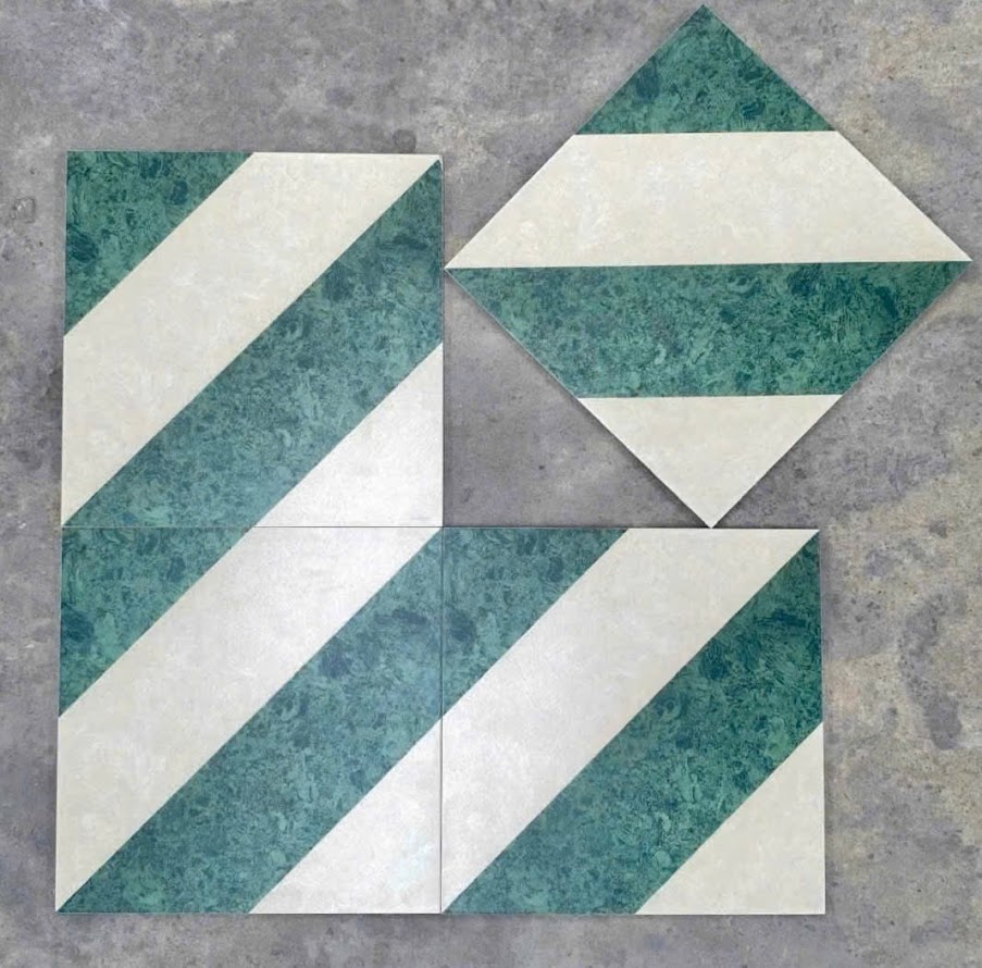 Gạch bông 30x30 hoạ tiết viền xanh trắng đối xứng