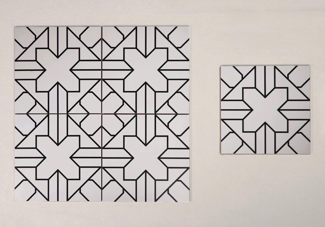 Gạch bông hoạ tiết chữ x màu đen đối xứng 30x30cm