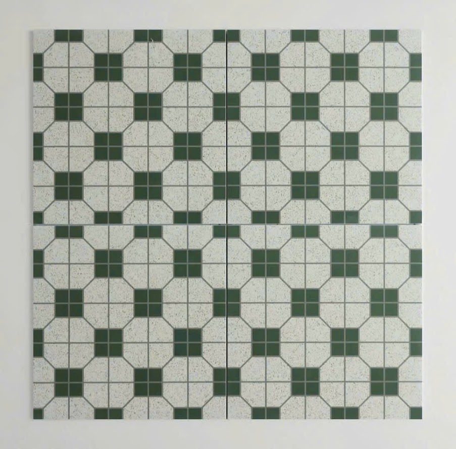 Gạch bông hoạ tiết hình học xanh trắng 30x30 giả cổ