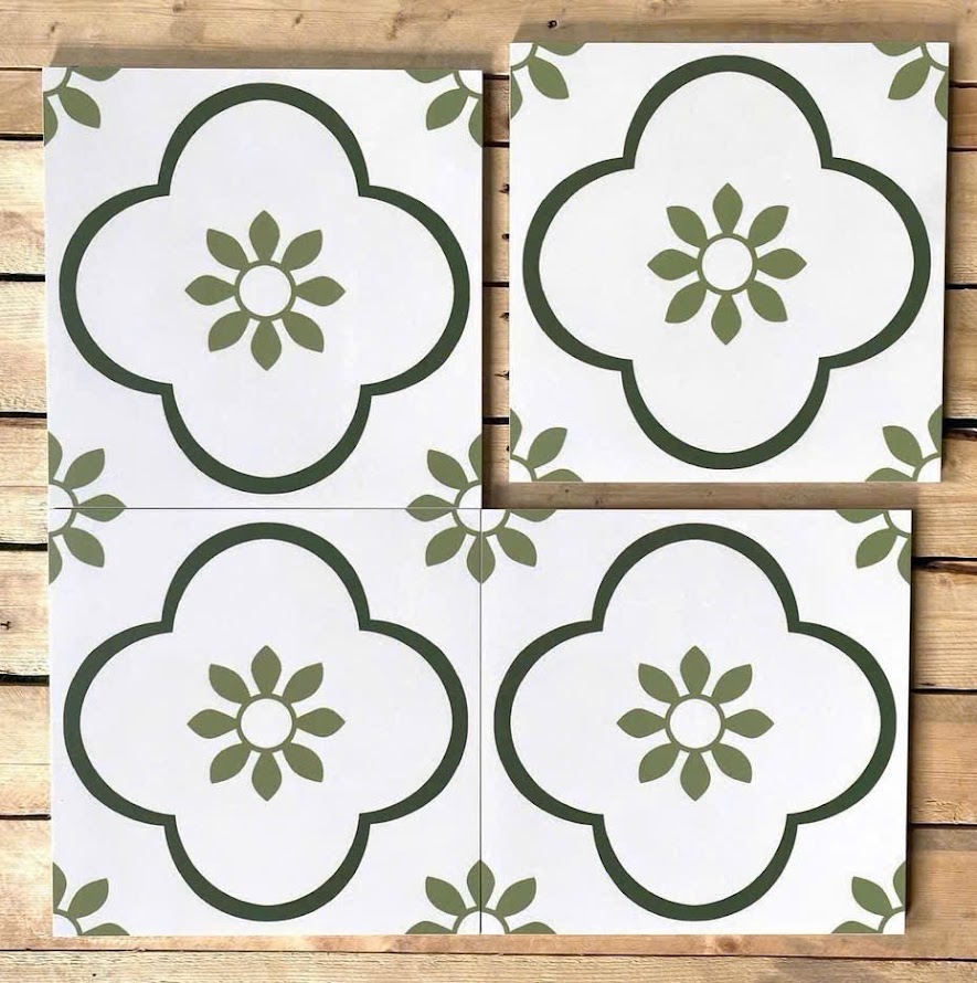 Gạch bông lát nền hoạ tiết hoa mai xanh 30x30 trung quốc