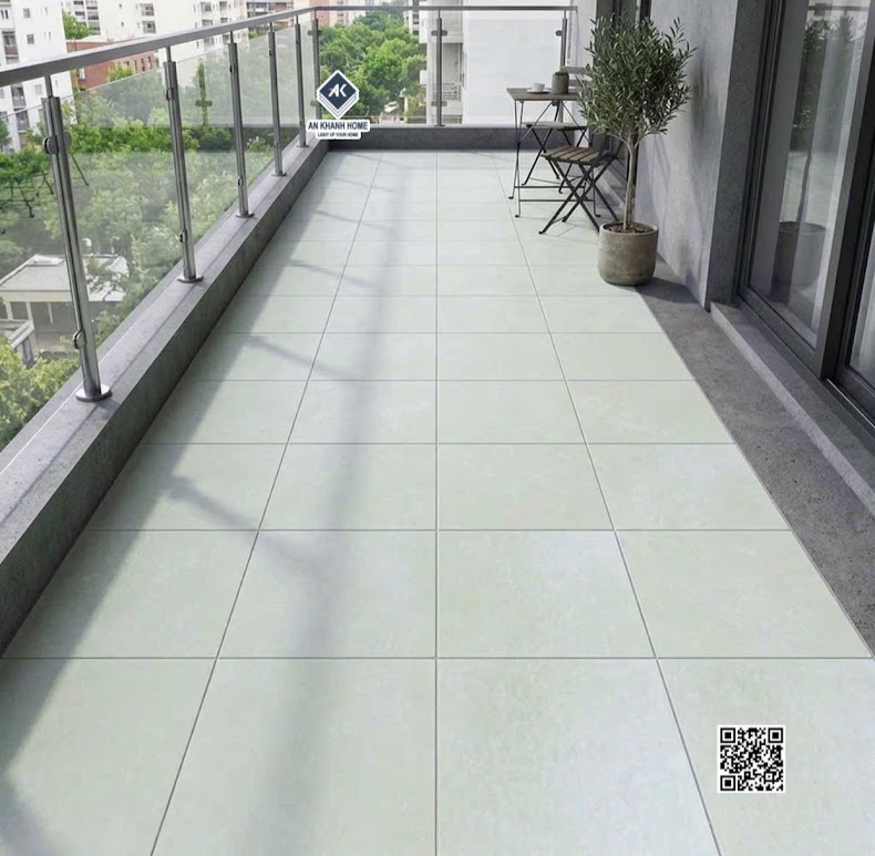 Gạch lát ban công 40x40 đá mờ trắng kem giả cổ