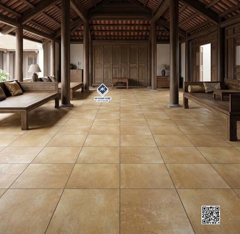 Gạch lát nhà cổ đá mờ 40x40 màu vàng đất loang hiệu ứng