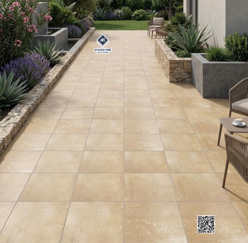 Gạch lát sân vườn 40x40 đá mờ màu vàng đất giả cổ