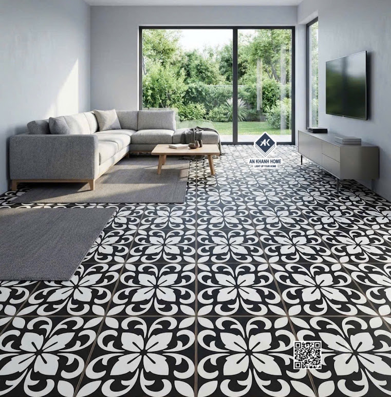 Gạch bông họa tiết đen trắng 30x30 lát nền phòng khách