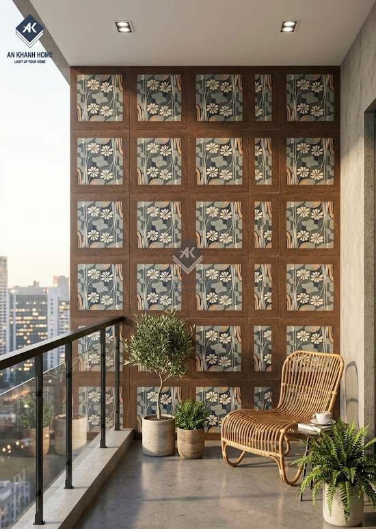 Gạc bông hoạ tiết hoa cúc phối viền gỗ cổ điển 30x30cm