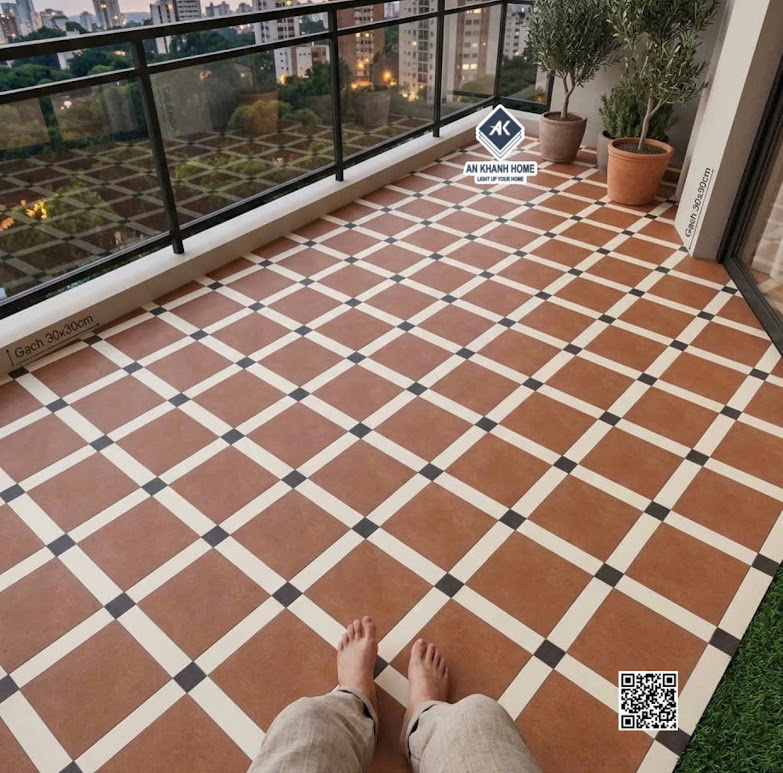 Gạch bông 30x30 lát ban công họa tiết cổ điển ô vuông