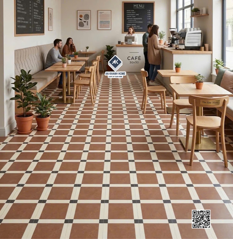 Gạch bông 30x30 cổ điển họa tiết ô vuông lát quán cafe