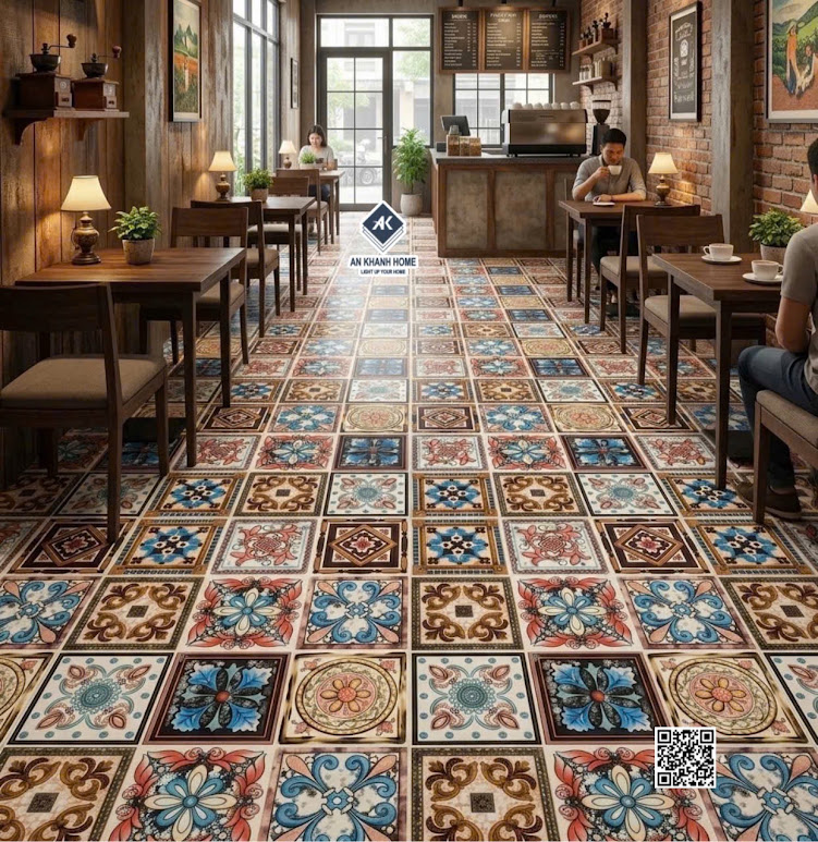 Gạch bông 30x30 mix họa tiết nổi 3d ốp lát quán cafe