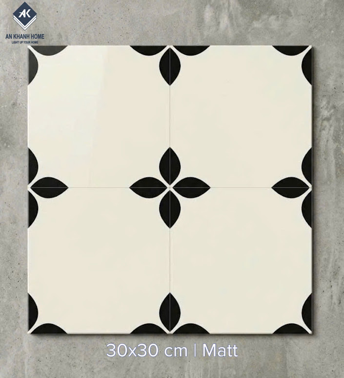 Gạch bông ốp lát 30x30 hoa văn đen trắng trung quốc