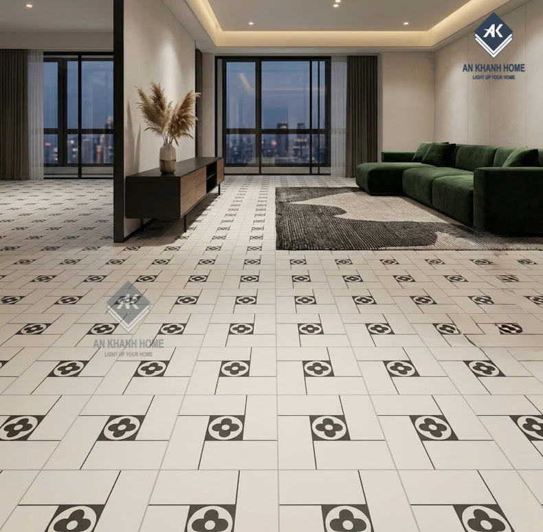 Gạch bông 40x40 giả thẻ hoạ tiết cánh hoa