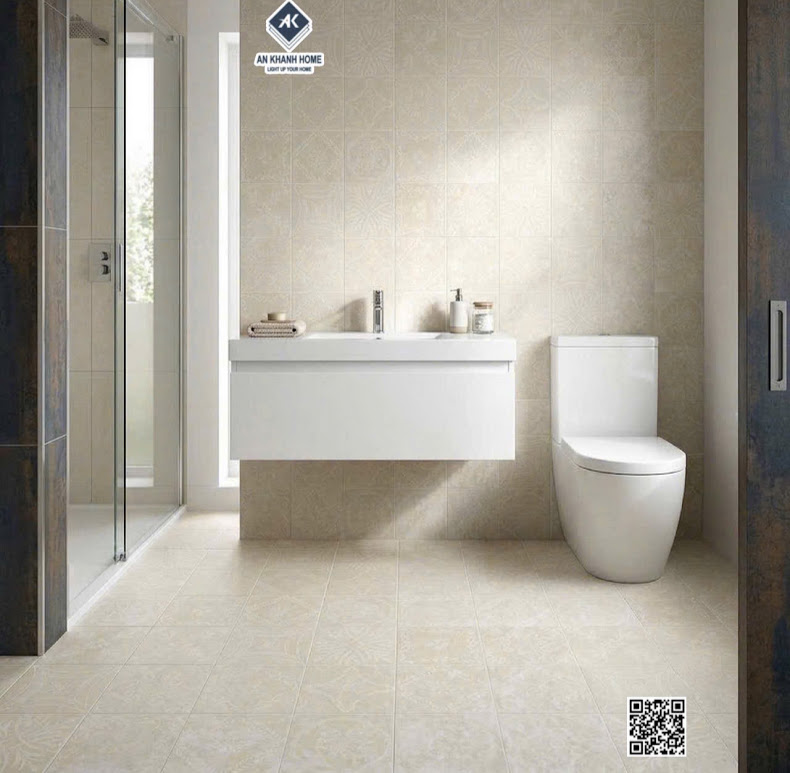 Gạch bông 40x40 hoa văn trắng kem ốp lát phòng tắm
