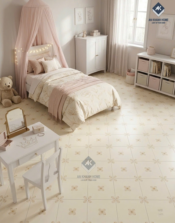 Gạch bông 40x40 hoạ tiết cổ điển bề mặt kem nhạt