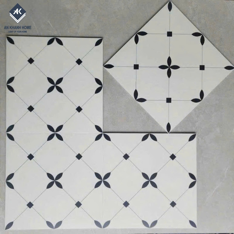 Gạch bông trung quốc 40x40 hoa văn đen trắng cổ điển
