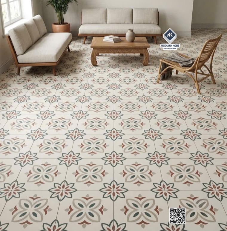 Gạch bông 30x30 họa tiết đối xứng cổ điển lát phòng khách