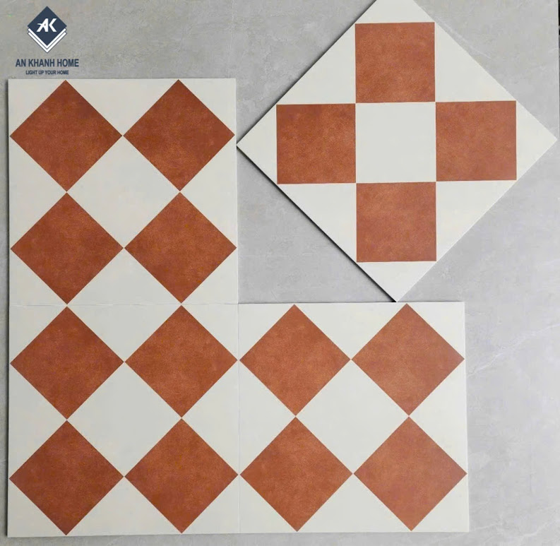 Gạch bông ốp lát 40x40 hoạ tiết caro đỏ nhấn trắng