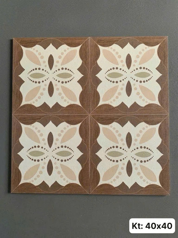 Gạch bông 40x40cm viền giả gỗ trang trí giả cổ điển