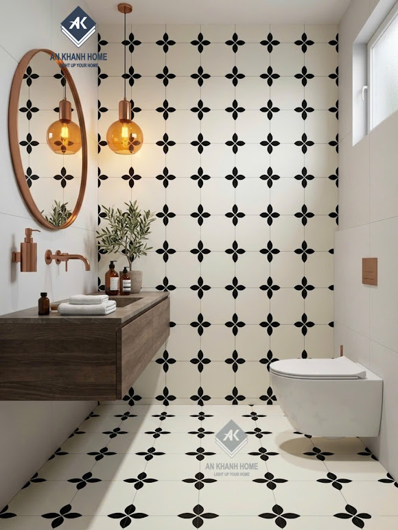 Gạch bông lát nền 30x30 hoa văn đen trắng cổ điển