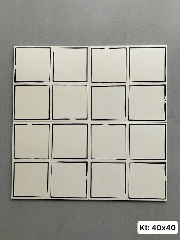 Gạch bông 40x40 hoạ tiết ô vuông màu kem viền đen cổ điển