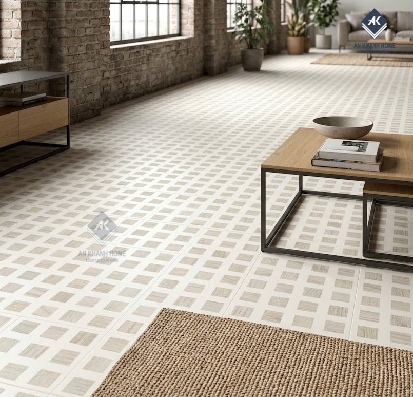 Gạch bông hoạ tiết ô vuông vân gỗ 40x40cm ốp lát