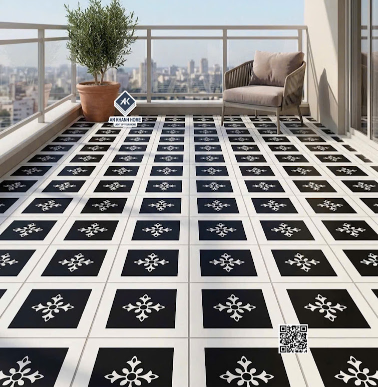 Gạch bông 30x30 họa tiết hoa thị ô vuông lát ban công