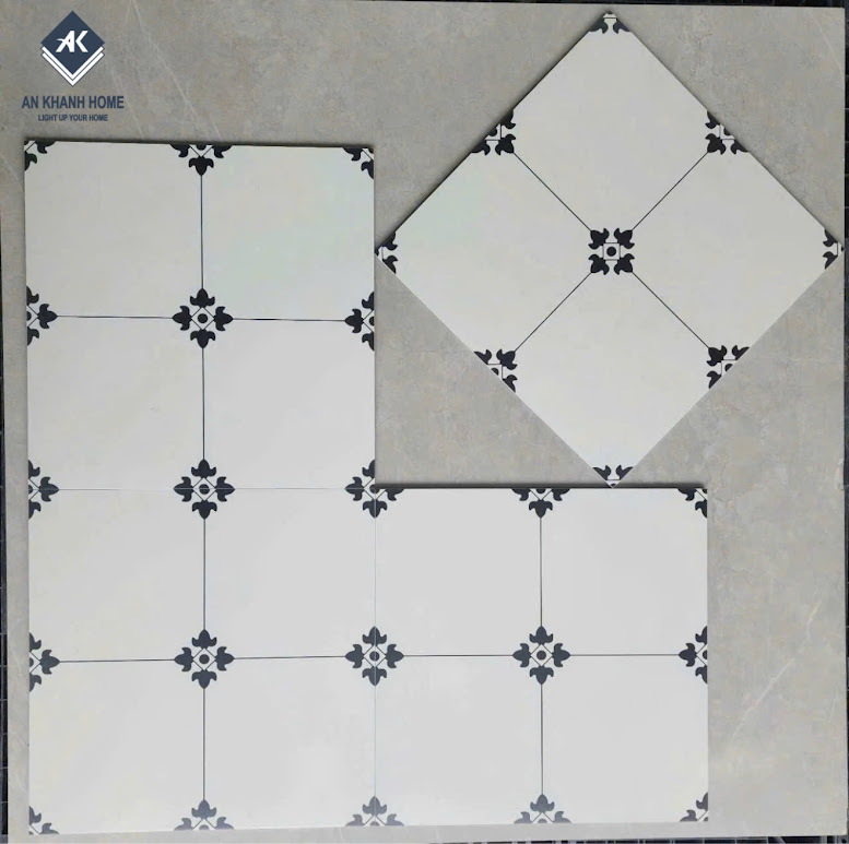 Gạch bông nhập khẩu 40x40 hoạ tiết đối xứng hoa văn đen