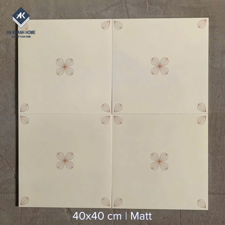 Gạch bông cổ điển 40x40 nền màu kem ngà hoạ tiết tối giản